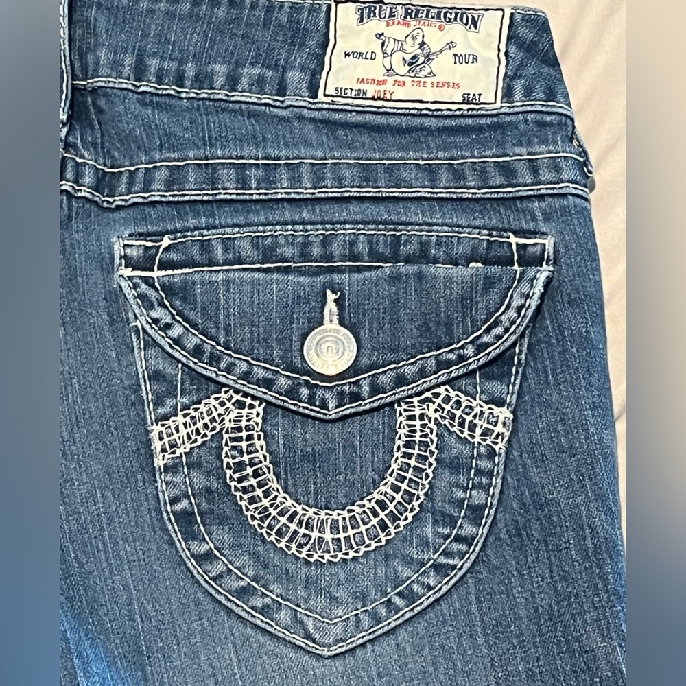 True Religion Blue Jeans with Decorative Stitching